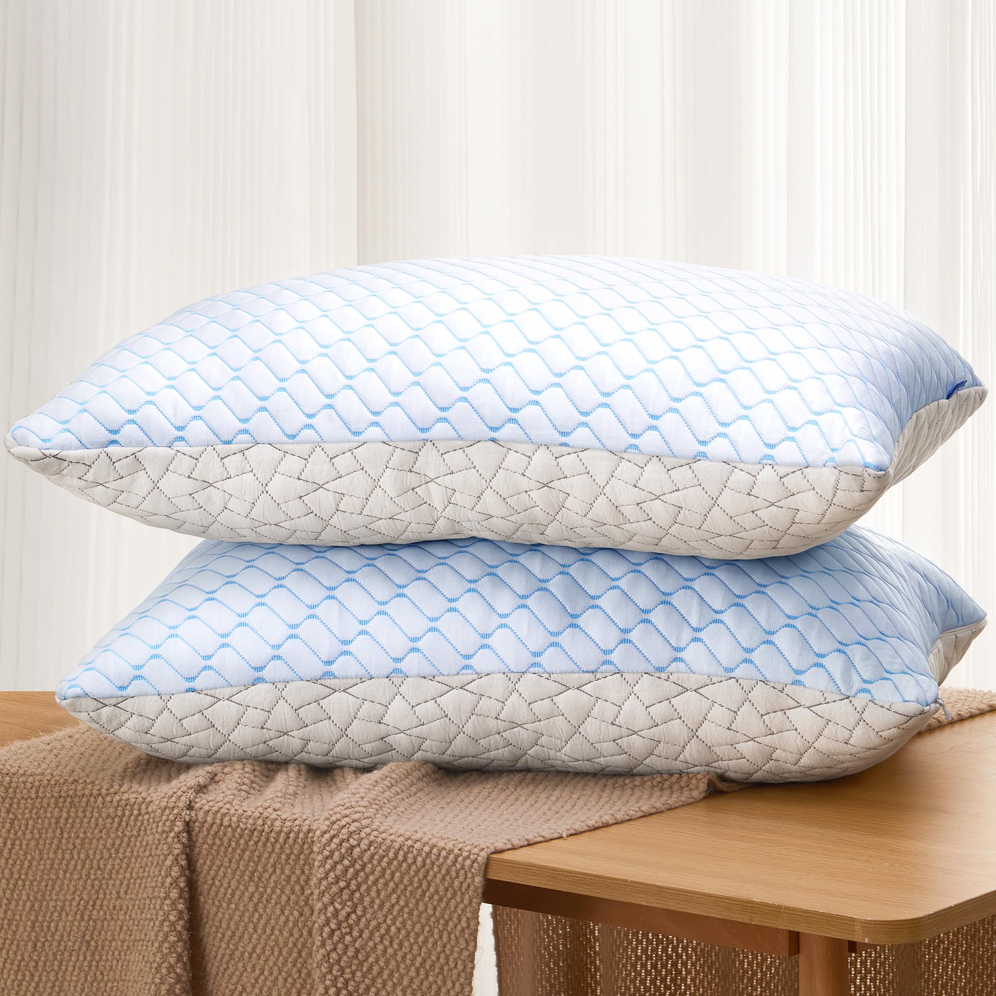 Puredown Pillows Queen Size Set Of 2, Shredded Memory Foam Pillows, Cooling Foam Pillows For Sleeping, Soft Bed Pillow Queen Siz
